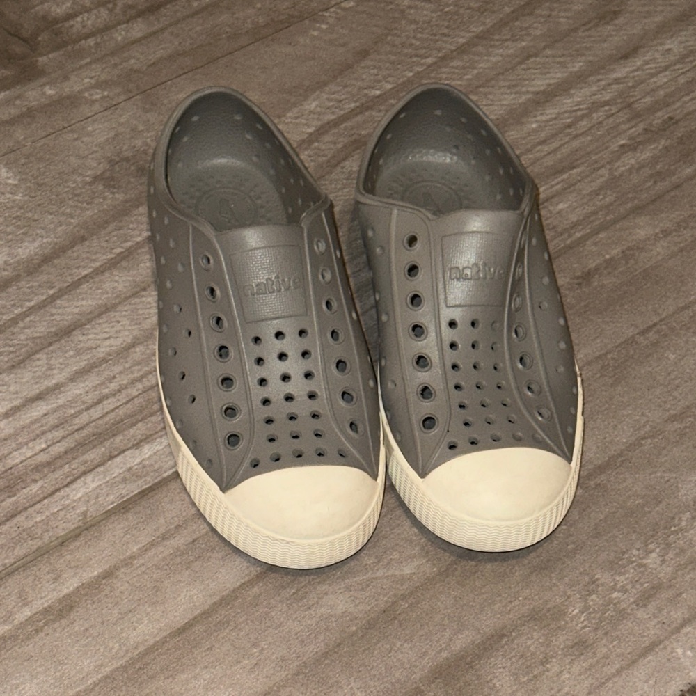 Native Gray Slip-On Shoes with Cream Toe Cap
